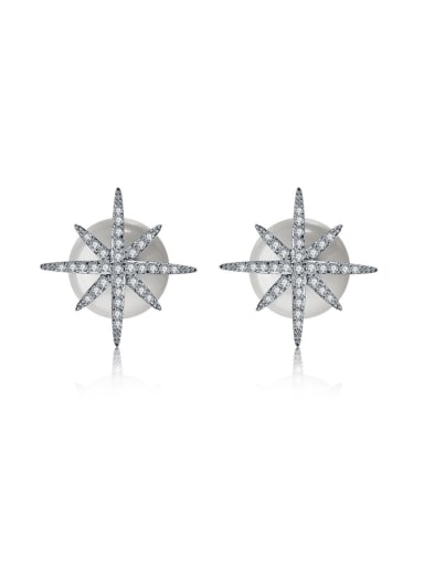 custom Micro-inlaid zircon snowflake stars Imitation pearls  earrings