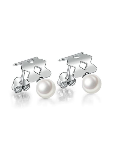 Simple White Artificial Pearl 925 Sterling Silver Stud Earrings