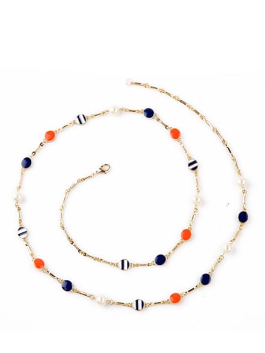 Alloy Gold Plated Simple Round Pearl Enamel Sweater Necklace