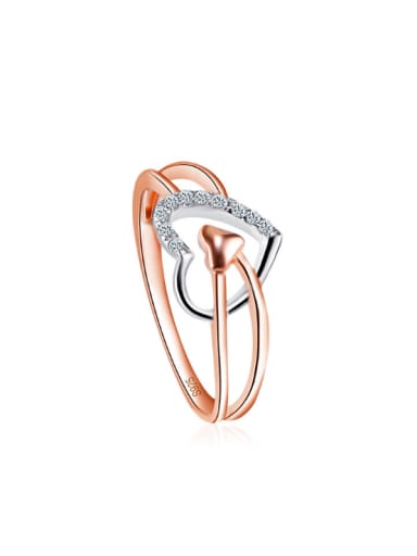 Women S925 Sterling Silver Love Heart Shaped Zircon Ring