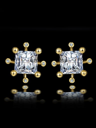 Simple Square Zircon Gold Plated Stud Earrings