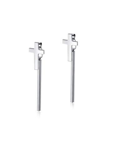 316L Surgical Steel With Platinum Plated Simplistic Smooth  Cross Threader Earrings