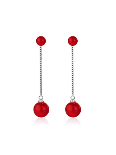Fashion Red Imitation Pearls Copper Stud Earrings
