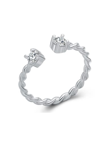 Twist Rope Zircons Silver Opening Ring