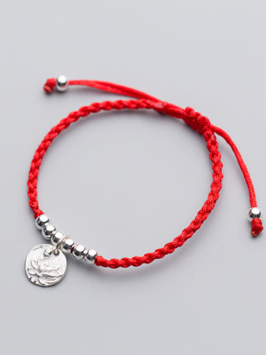 Sterling silver round lotus hand-woven red thread bracelet