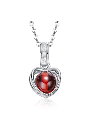 custom Fashion Hollow Heart Red Garnet Bead 925 Silver Pendant