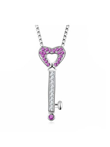 Women Pink Heart Shaped Platinum Plated Necklace