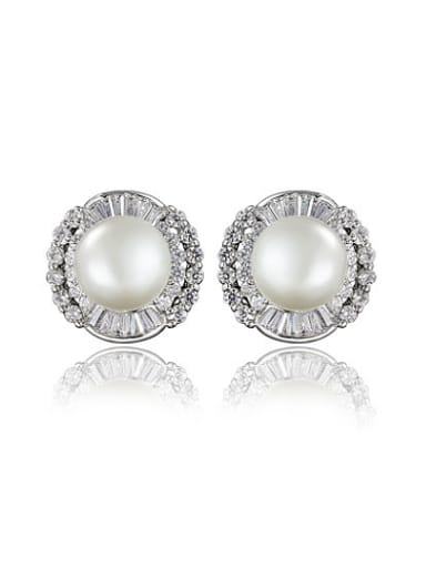 Temperament Round Shaped Artificial Pearl Stud Earrings