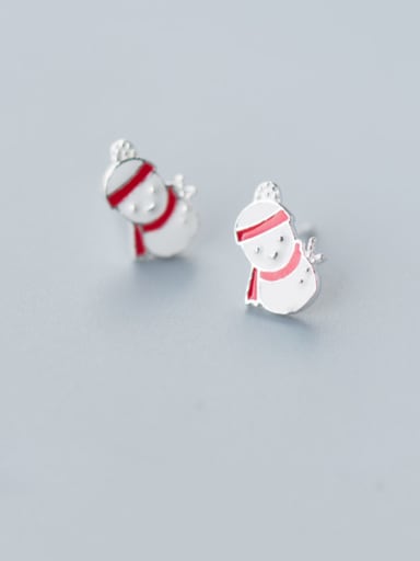 925 Sterling Silver With Platinum Plated Cartoon little Snowman Christmas Old Mman Stud Earrings