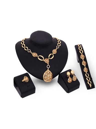 Alloy Imitation-gold Plated Vintage style Hollow Water Drop shaped Four Pieces Jewelry Set