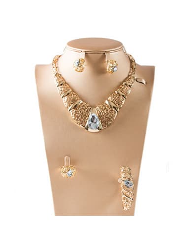Hollow Artificial Crystal Colorfast Four Pieces Jewelry Set