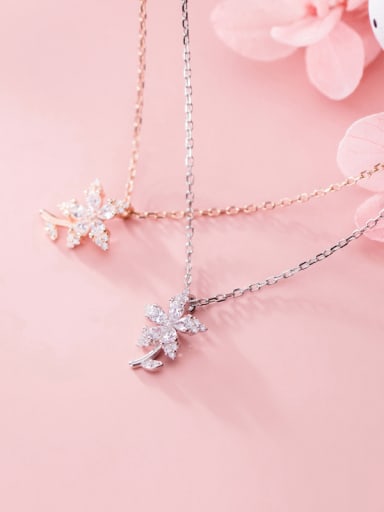 925 Sterling Silver With Cubic Zirconia Plated Fashion Flower Necklaces
