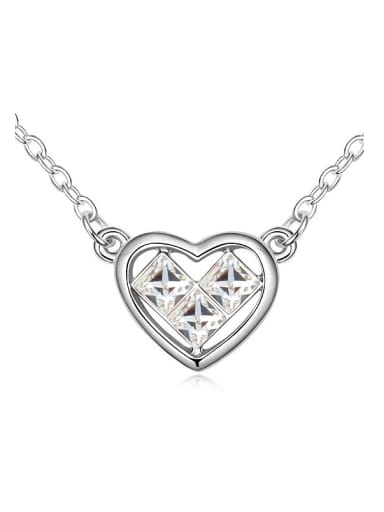 Simple Square austrian Crystals Heart Pendant Alloy Necklace