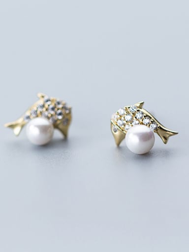 Lovely Dolphin Shaped Gold Plated Artificial Pearl Stud Earrings