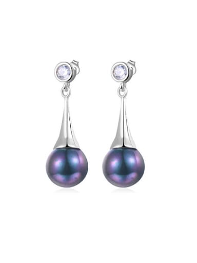 Colorful Pearl Platinum Plated Round Shaped Stud Earrings
