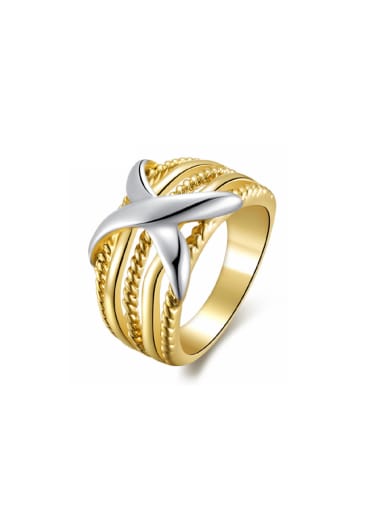 Personalized color-plating 18K gold X-shape ring