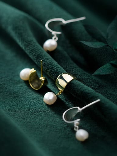 925 Sterling Silver With Artificial Pearl  Simplistic Round Drop Earrings