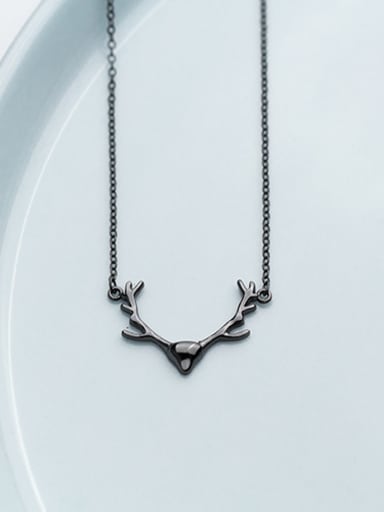 Exquisite Black Deer Shaped S925 Silver Necklace