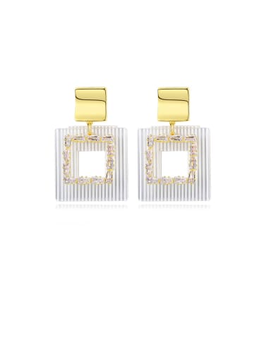 Copper With Gold Plated Exaggerated Hollow Square Drop Earrings
