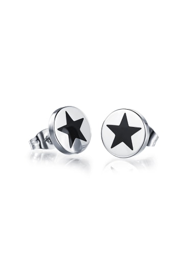Fashion Black Star Titanium Tiny Round Stud Earrings