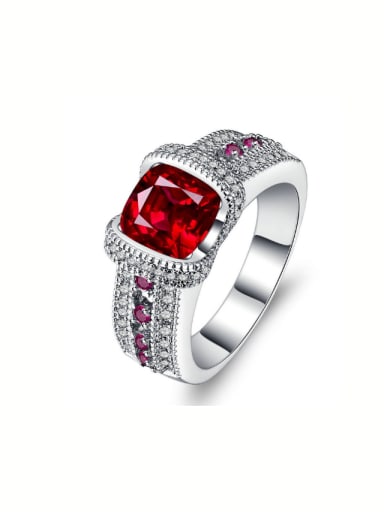 White Gold Plated Red Corundum Copper Ring