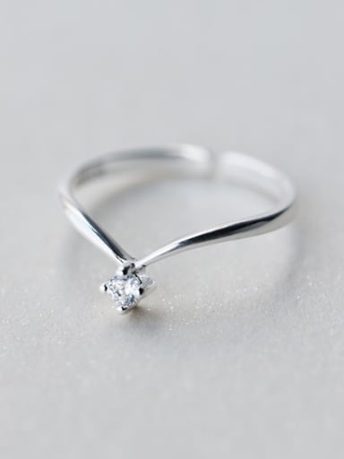 S925 Silver simple single line V shaped zircon opening ring