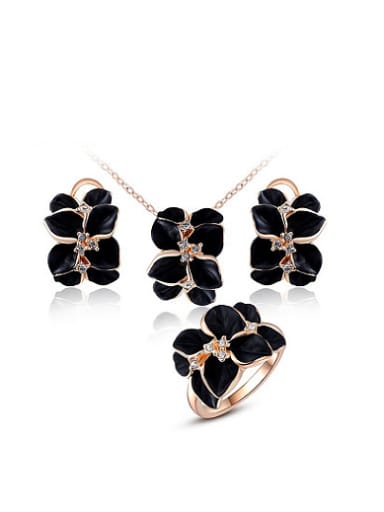 custom Alloy Rose Gold Plated Fashion Flower Enamel Two Pieces Jewelry Set