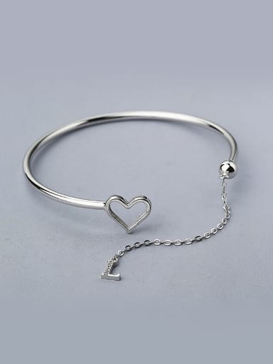 Simple Hollow Heart Letter L 925 Silver Opening Bangle