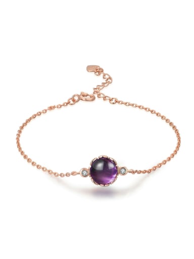 Simple Round Amethyst Rose Gold Plated Women Bracelet
