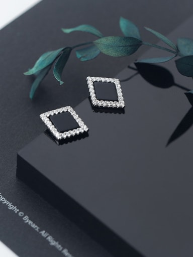 925 Sterling Silver With Silver Plated Simplistic Rhombus Stud Earrings