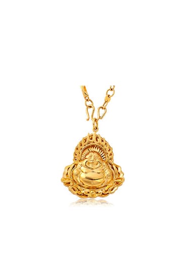 Copper Alloy 24K Gold Plated Retro style Laughing Buddha Necklace