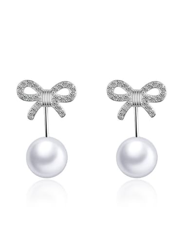 Fashion Cubic Zirconias Bowknot Imitation Pearl Stud Earrings