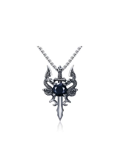 Personality Double Dragon Shaped Zircon Titanium Necklace