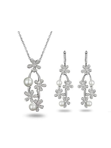 Korean Style Flower Shaped Artificial Pearl Two Pieces Jewelry Ser