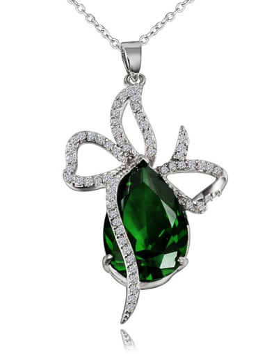 Exquisite 18K Platinum Plated Green Bowknot Shaped Zircon Necklace