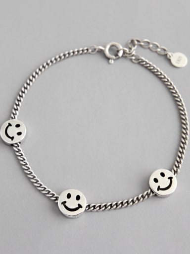 925 Sterling Silver With Antique Silver Plated Simple Smiley face  Bracelets