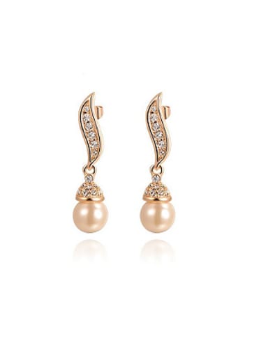 Women Austria Crystal Artificial Pearl Drop Earrings