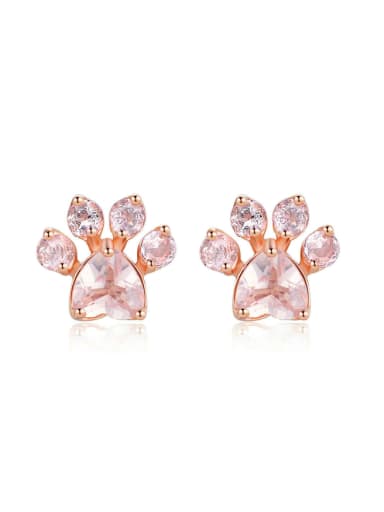 Natural Pink Crystals Lovely Bear Foot-shape Stud Earrings