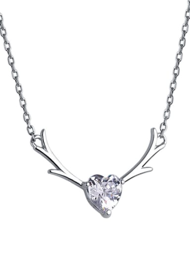 925 Sterling Silver With Cubic Zirconia Simplistic Elk antler Heart Necklaces