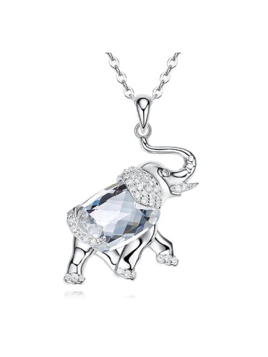 Personalized White austrian Crystal Little Elephant 925 Silver Necklace