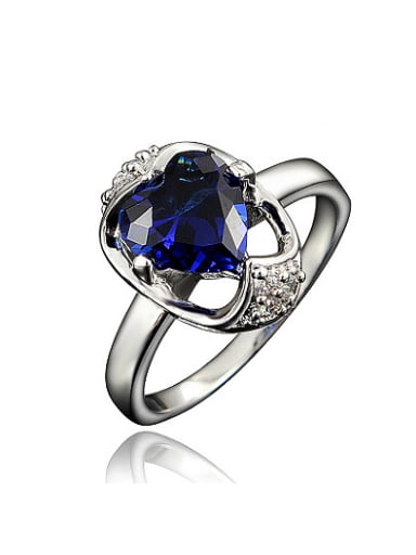 All-match Blue Heart Shaped Zircon Platinum Plated Ring