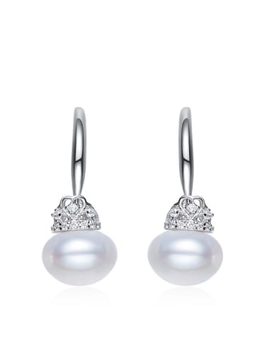 Simple Tiny Crown Freshwater Pearl Silver Earrings