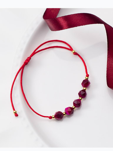 Sterling silver minimalist fuchsia semi-precious stone red thread bracelet