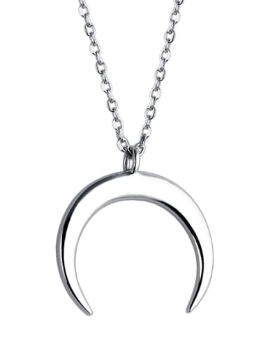 925 Sterling Silver With Glossy  Simplistic  Crescent shape Necklaces