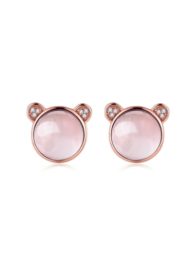 Lovely Pink Crystal Bear-shape Stud Earrings