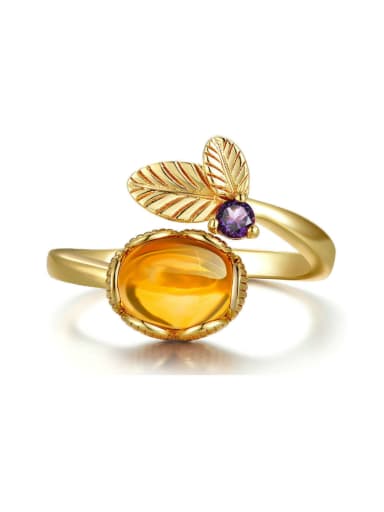 Egg-shape Yellow Crystal Opening Ring