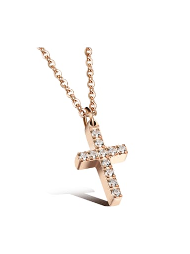 Simple Cross Cubic Rhinestones Titanium Necklace