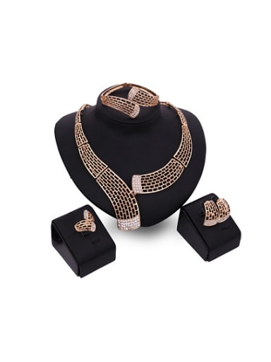 Alloy Imitation-gold Plated Vintage style Rhinestones Grid-shaped Four Pieces Jewelry Set