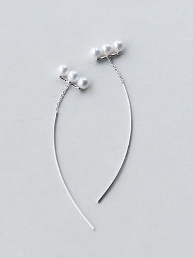 Elegant Artificial Pearl Tassels S925 Silver Drop Earrings
