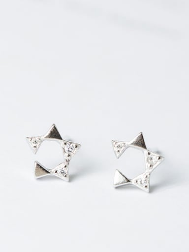Tiny Hollow Star Cubic Zirconias 925 Silver Stud Earrings